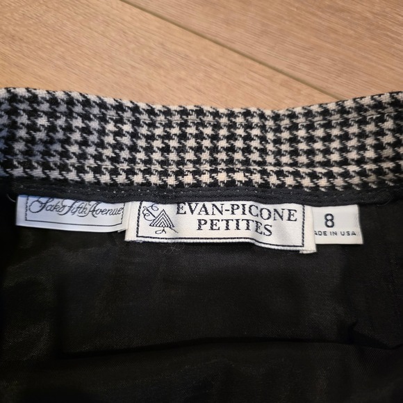 VTG Evan-Picone Saks Fifth Avenue Houndstooth Wool Pencil Skirt Black White 8P - Picture 3 of 11